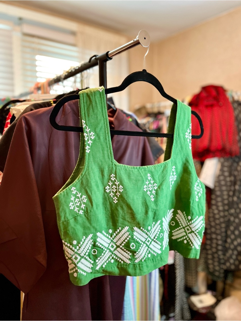 Haute Hippie Green Embroidered Crop Top